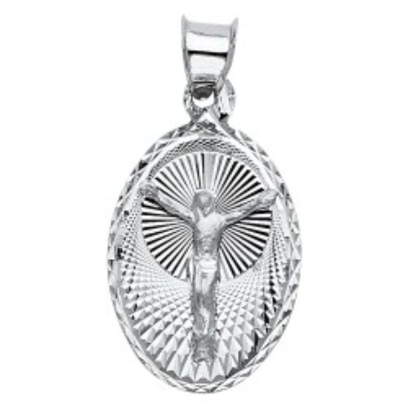 14k White Gold Religious Crucifix Stamp Pendant